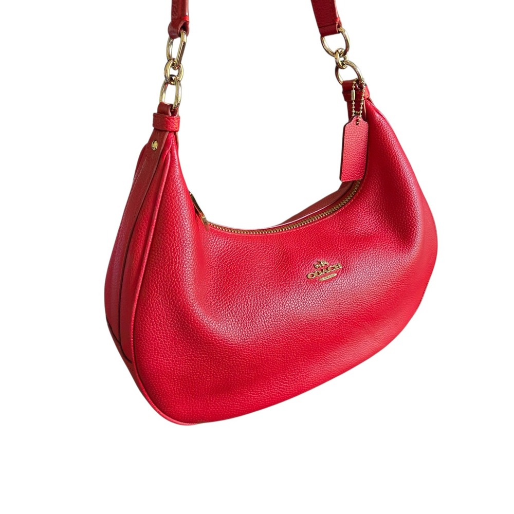 Coach Shoulder Bag Henley Hobo Red Pebbled Leather Gold Hardware